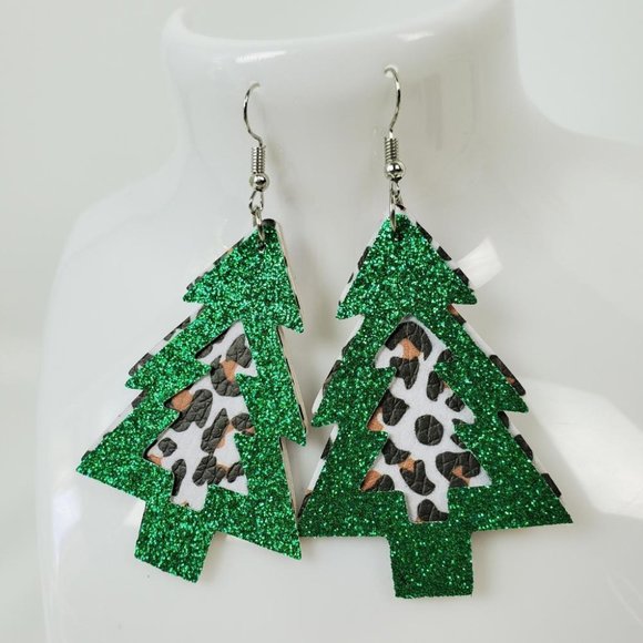 Christmas Tree Festive Holiday Season Sparkly Earrings - Picture 1 of 5